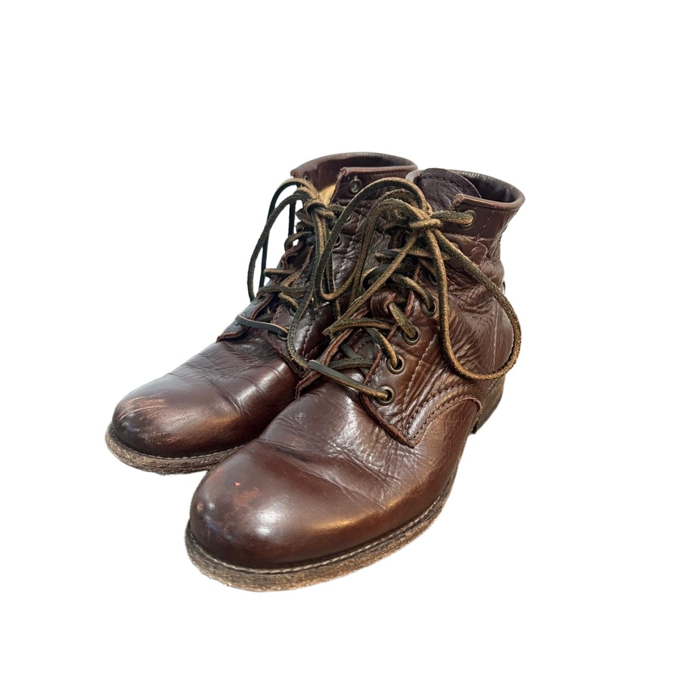 Frye Leather Lace Up Boots Womens 7 Brown Distressed Ankle Vintage Antique Boho